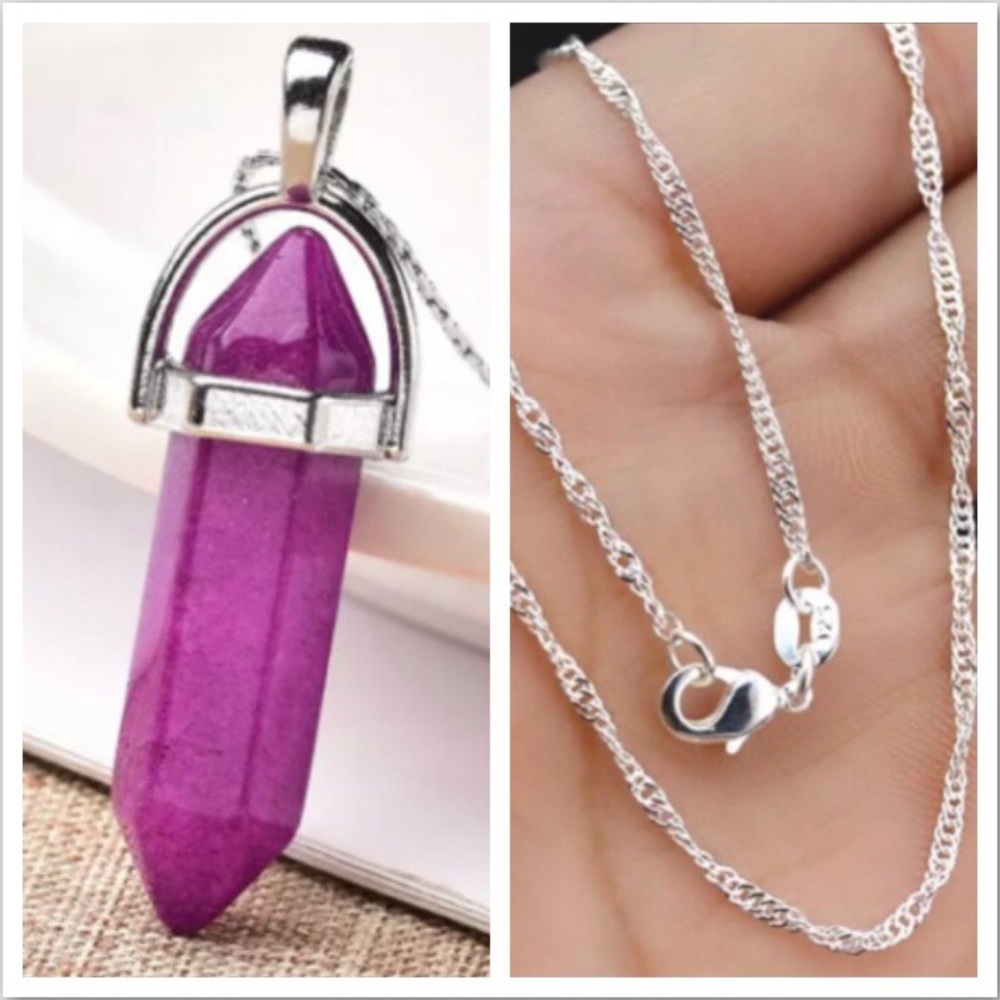 Purple Jade Hexagonal Chakra Pendant Necklace